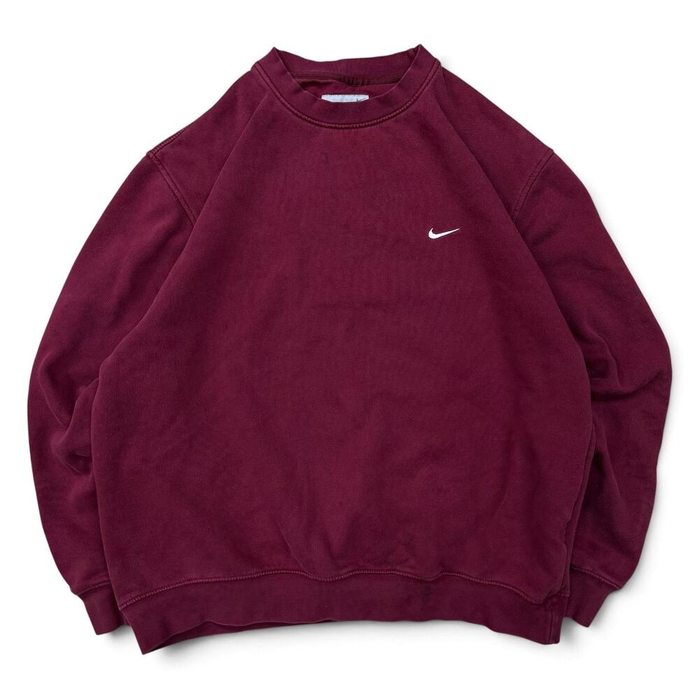 Vintage Y2K Nike Mini Swoosh Crewneck Sweatshirt Burgundy Red Silver Bar Tag L